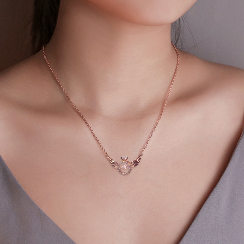 Fancyqube Kalung Choker Desain Sayap Malaikat Aksen Berlian Imitasi Bahan Zirkon Untuk Wanita