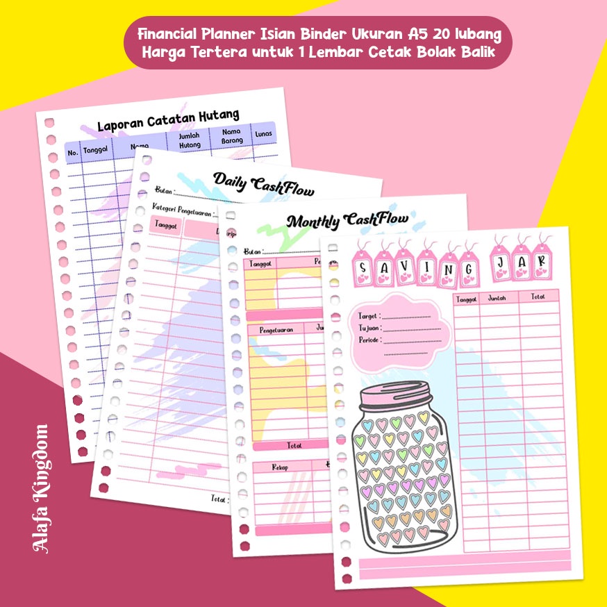

AlafaKingdom Loose Leaf Financial Planner A5 isian binder 20 lubang
