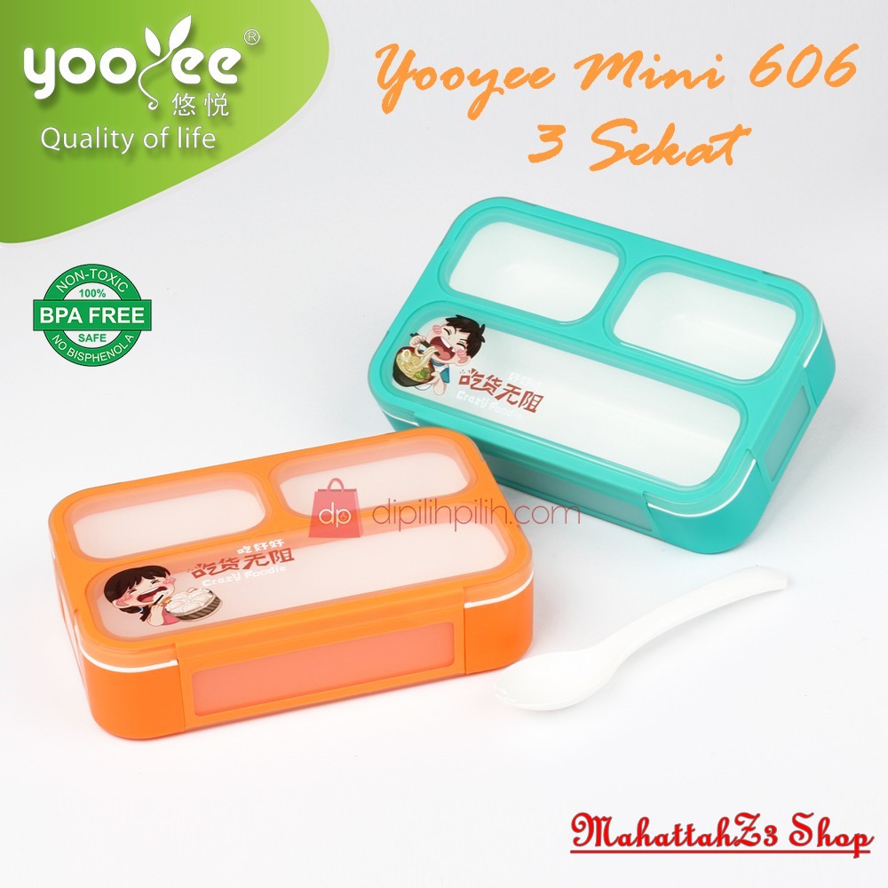 YOOYEE Mini Sekat 3 606 Lunch Box - Kotak Makan - Anti Tumpah - Asli - kotak makan yooyee - yooyee
