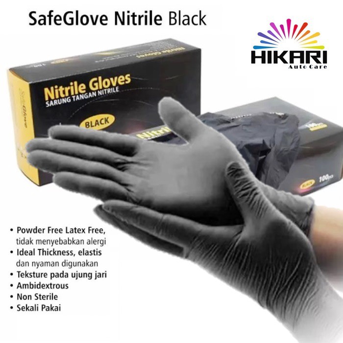 PROMO SARUNG TANGAN NITRILE HITAM  DETAILING / BUKAN LATEX / NITRILE GLOVES BLACK