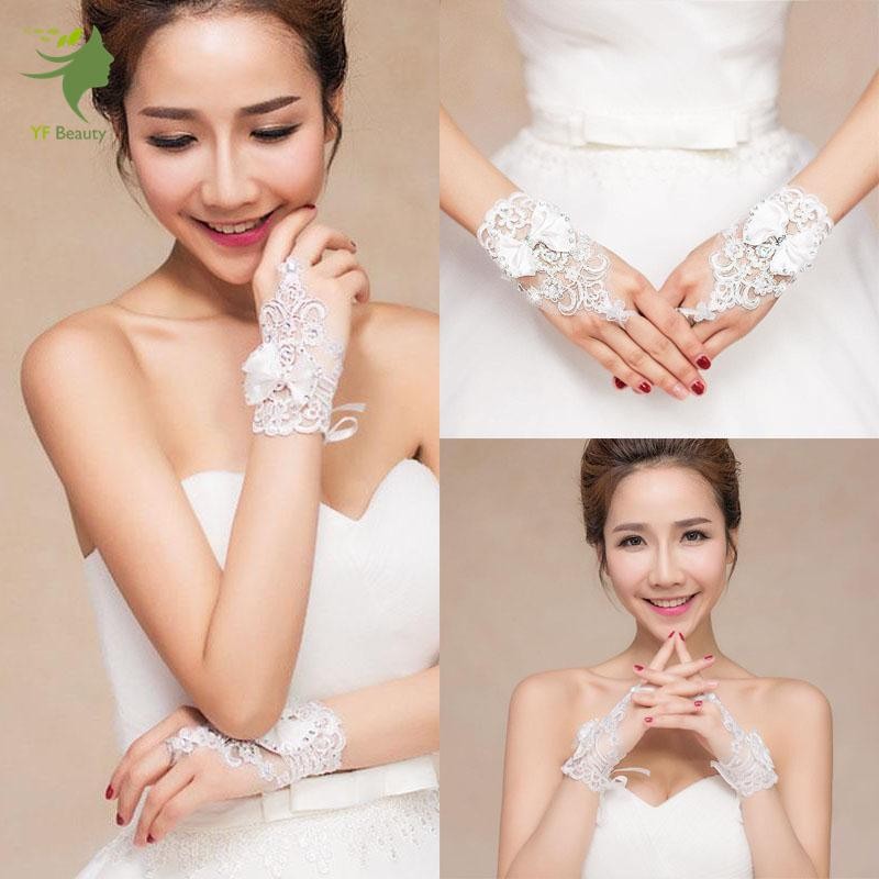 YF 1 Pasang Sarung Tangan  Pengantin Tanpa Jari Bahan Lace 