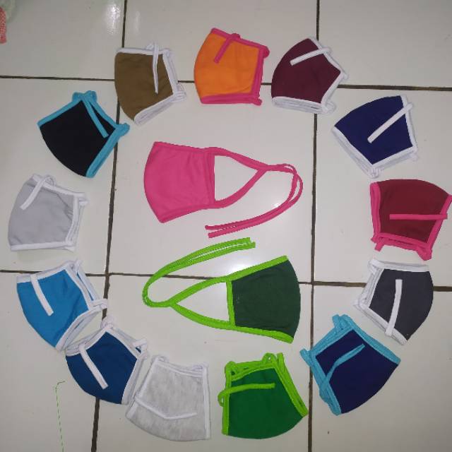 Masker kain 12pcs/cantolan kuping warna polos/3lapis