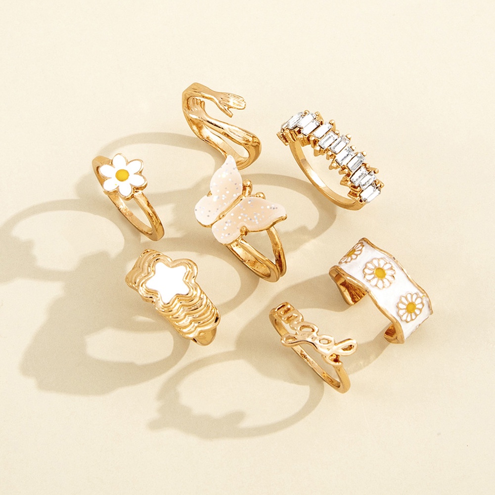 Cincin Desain Pentagram Butterfly Daisy Bordir Huruf Untuk Wanita