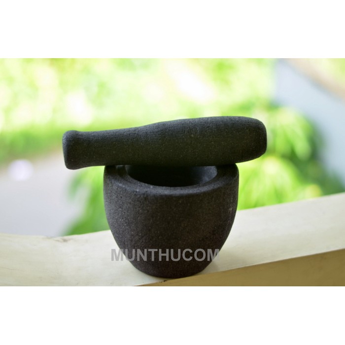 Lumpang / Lesung Batu Kali Diameter 16cm + Alu / Tumbukan Lumpang / Lesung n Alu