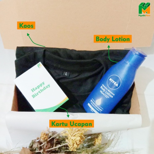 Hampers Cowok Ulang Tahun Kaos dan Hand Body Lotion Hadiah Untuk Cowok Dewasa Gift Box Pacar Cowok M