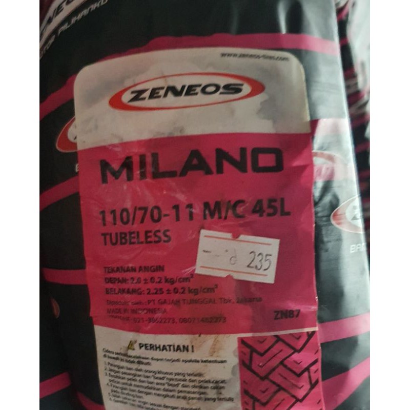 Ban Zeneos 110/70-11 Milano (Ban Vespa Lx / S depan)