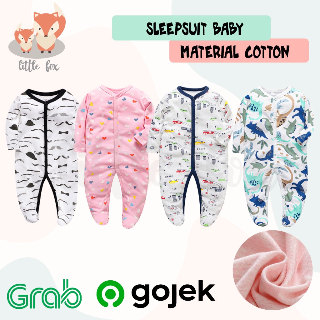 SLEEPSUIT BABY TUTUP KANCING / BAJU TIDUR BAYI BAHAN KATUN MOTIF KARAKTER LUCU