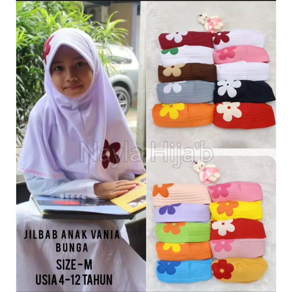 Jilbab Instan Anak Vaniia KW Size M Kerudung Sekolah Anak Bunga Ceplok Nayla Hija'b