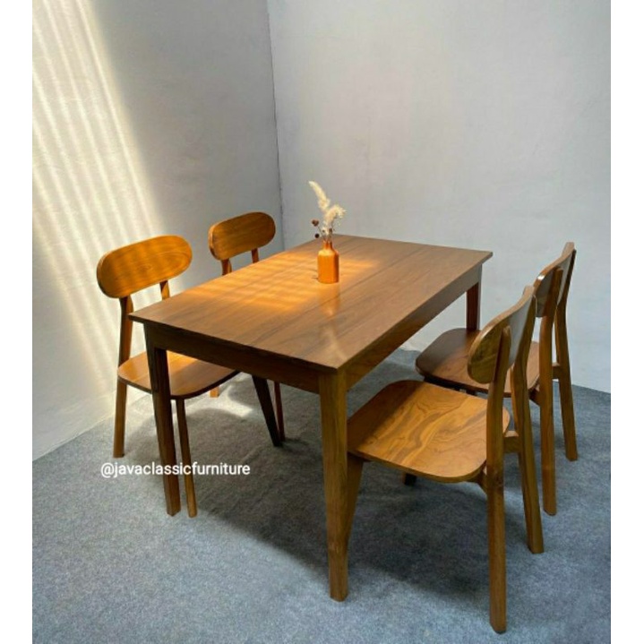 1 SET KURSI MEJA MAKAN ROPAN CAFE RESTO MINIMALIS RETRO BAHAN KAYU JATI NATURAL DINNING CHAIR MURAH FURNITURE JEPARA-2