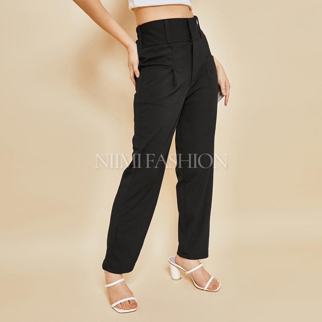 NIMI - Aretha Highwaist Pants Celana Knit Pants Reguler Celana Knit Wanita