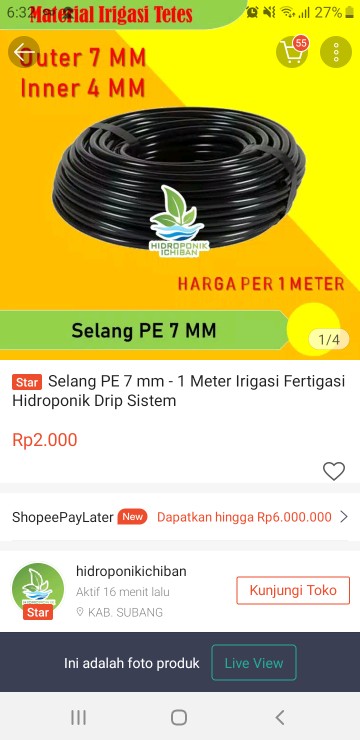 Selang Pe 7 Mm - 1 Meter Irigasi Fertigasi Hidroponik Drip Sistem