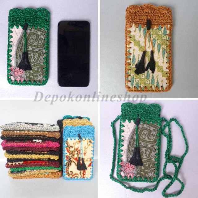 Tas Selempang Wanita Tempat HP Tali Rajut Rajuta Batik