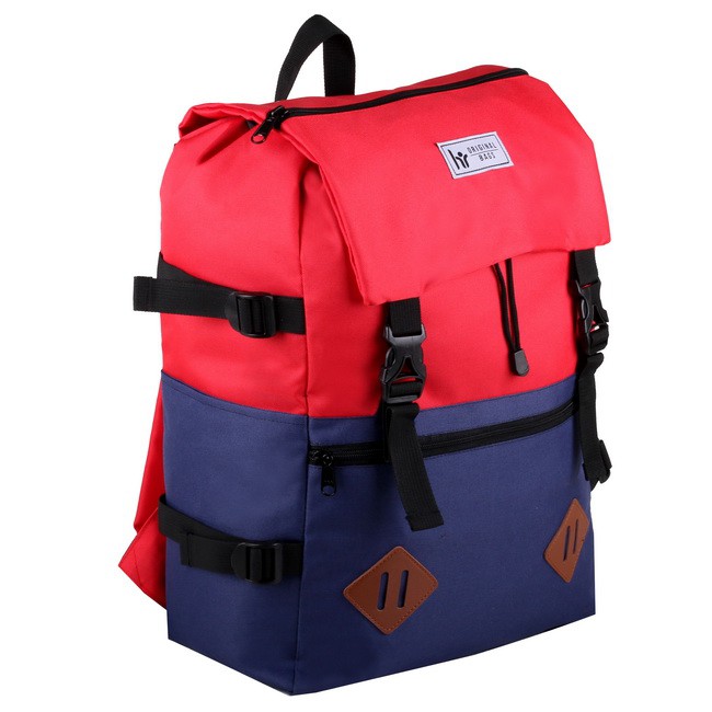 Tas Ransel Cowok / Tas Kuliah / Tas Distro HR Bag [RED + NAVY]