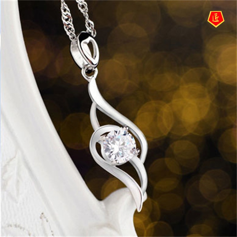 [Ready Stock]Single Wing Diamond Pendant Simple All-Match Women's Necklace