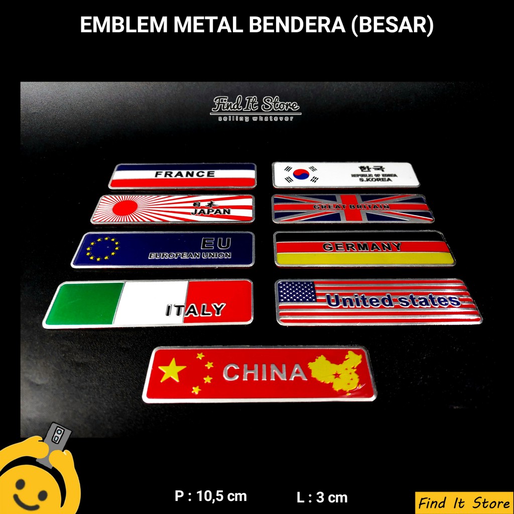 Emblem 3D Aluminium Bendera Negara | Country Flag Emblem Besar Kecil | Metal