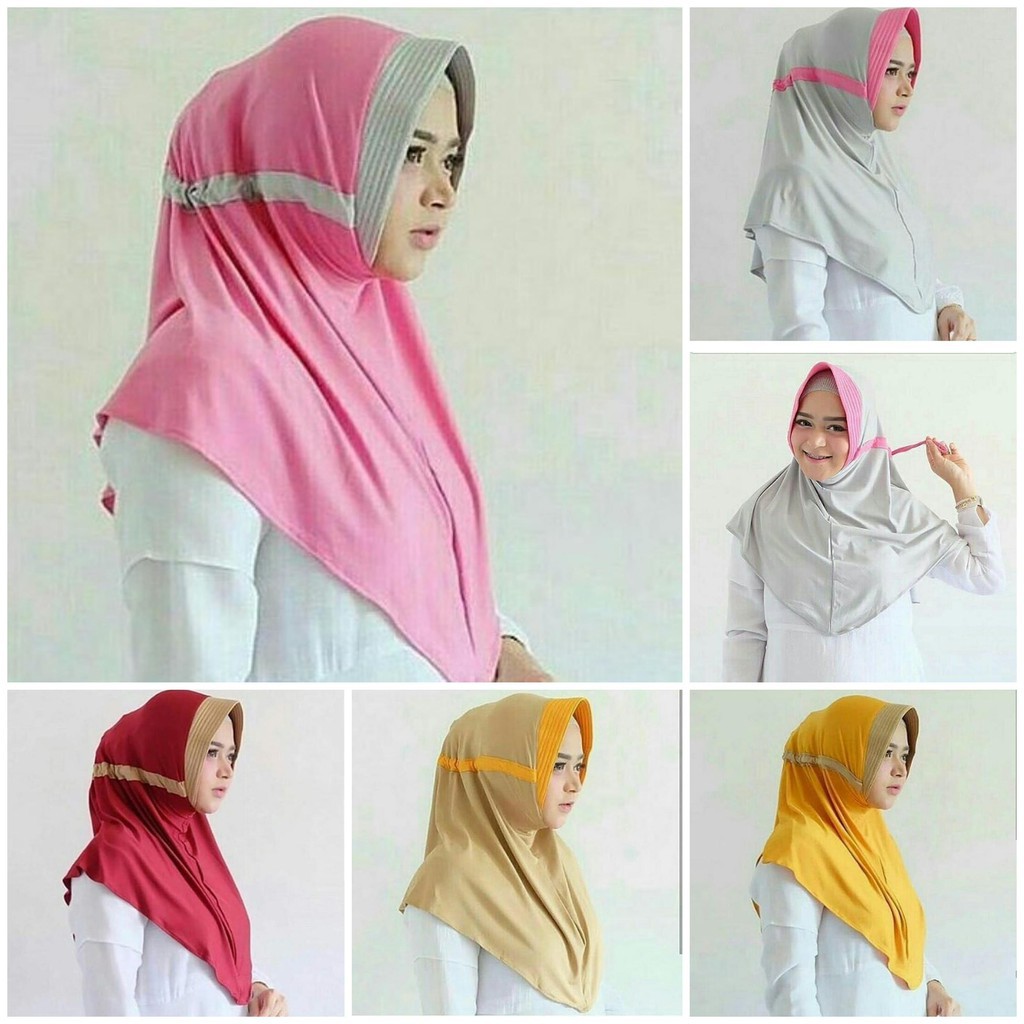 SNT - khimar pet serut kombinasi - jilbab jokowi jersey combi