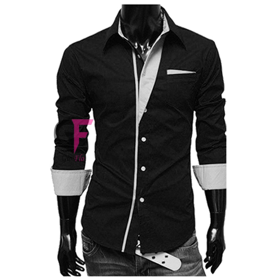 GIOFLO Kemeja Korean Slim Fit Black / LNG 903