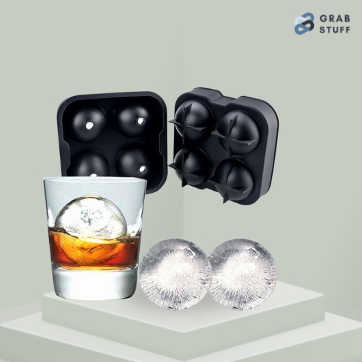 Cetakan Es Batu Model Bulat Ice Ball Maker Silicone Silikon dengan Isi 4 Buah Slot Cetakan / Pencetak Es Batu Kristal Bulet Bulat Bundar Bola 4 Tray Cetakan Puding Agar Telur Puyuh Es Jelly Coklat Lolipop / Wadah Cetakan Es Batu Unik Berkualitas Murah