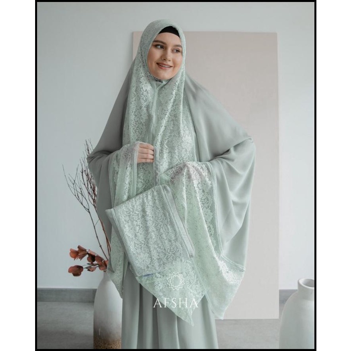 Mukena Renda Zara Silk Premium Pouch Dan Sajadah Afsha Hampers