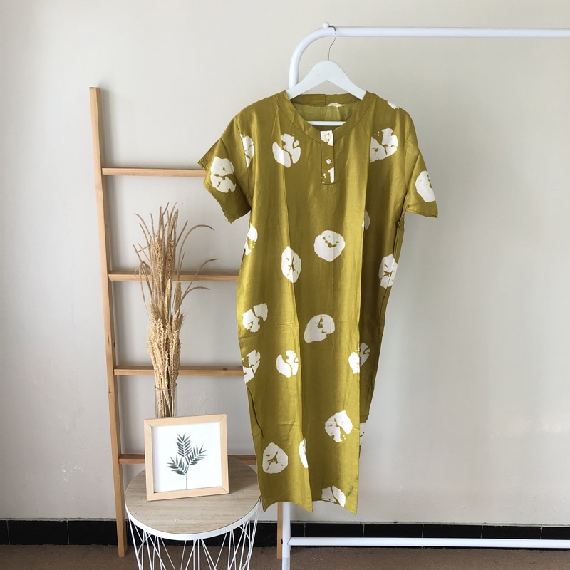hirafa - Daster Shibori Tie Dye / Daster Pendek Baju Tidur Santai Motif Jumputan-Mustard