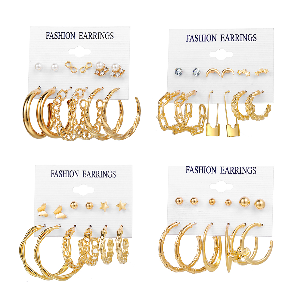 YEEZII Anting Bentuk Kupu-Kupu Bulan Bintang Geometris Bahan Zirkon Gaya Retro Untuk Wanita