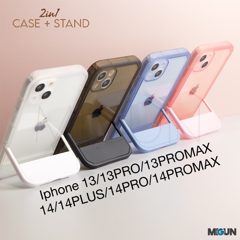 (2) CASE + STAND - Softcase Fullcover for iPhone 7 8 SE2020 7+ 8+ X XS XR XSMAX 11 11PRO 11PROMAX 12 13 PRO PROMAX 14 14PLUS 14PRO 14PROMAX