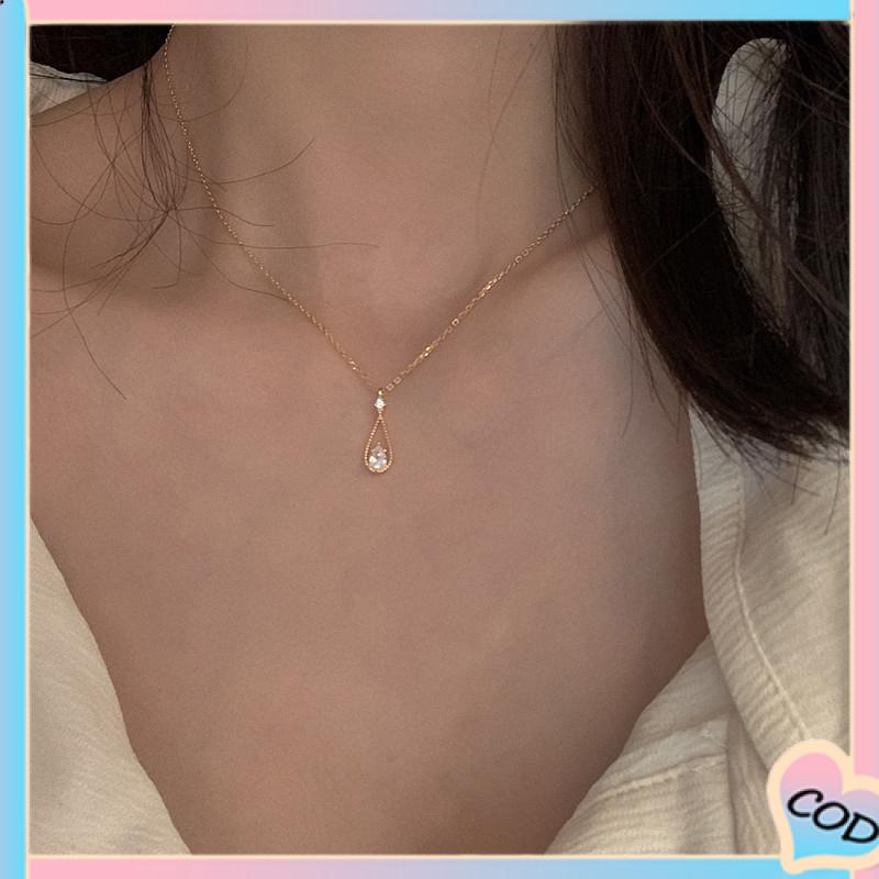 COD❤️ Fashion Indah Water Drop Zircon Kalung Wanita Sederhana Temperamen Rantai Klavikula-A.one