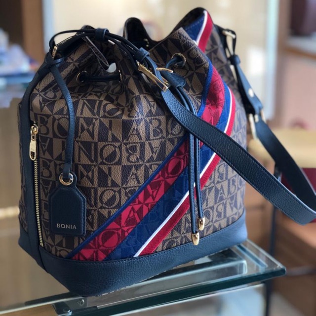 PELUNASAN TAS SERUT BONIA MONOGRAM LIST BIRU ORIGINAL 100%