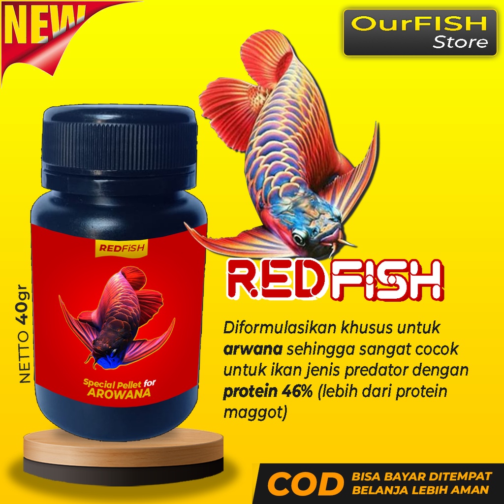 OURFISH - Redfish Pelet Makanan Pakan Ikan Arwana Super Red Golden Silver Jardini