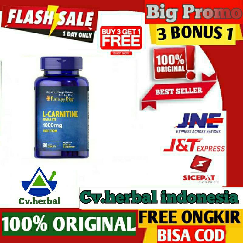 Puritan Obat L-Carnitine 1000mg - Pembakar Lemak Pelangsing 90 Tablet - Obat L Carnitine

