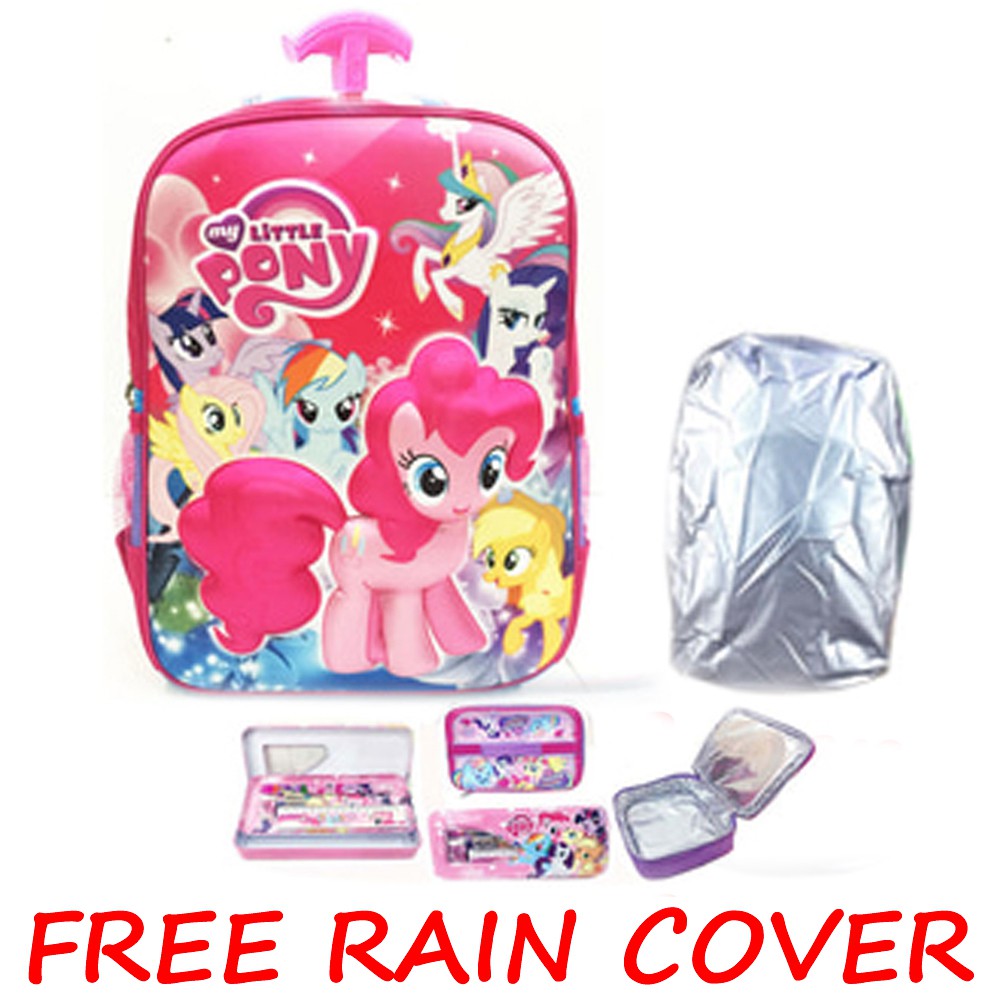 FREE ONGKIR + RAINCOVER Tas Troley Sekolah SD Pony 3D Timbul Hard Cover LBKP