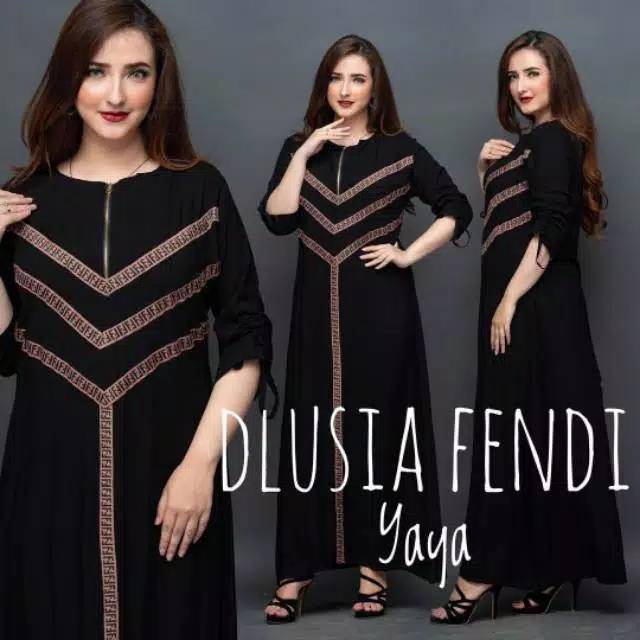 Daster arab DLUSIA FENDI YAYA mat Rayon super halus tidak nerawang  LD 110 PB 135 Lengan 7/8 (Serut) Resleting Depan (Busui) Bahan Rayon