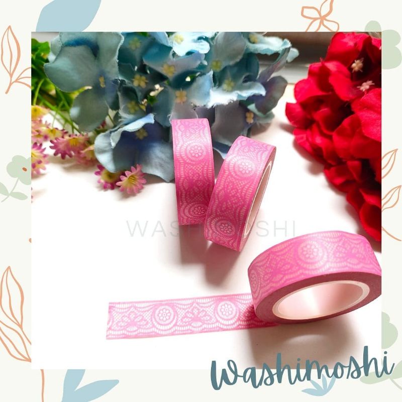 

Washimoshi Masking Washi Tape Pink Lace Design / Washitape Renda Pink (10 Meter)