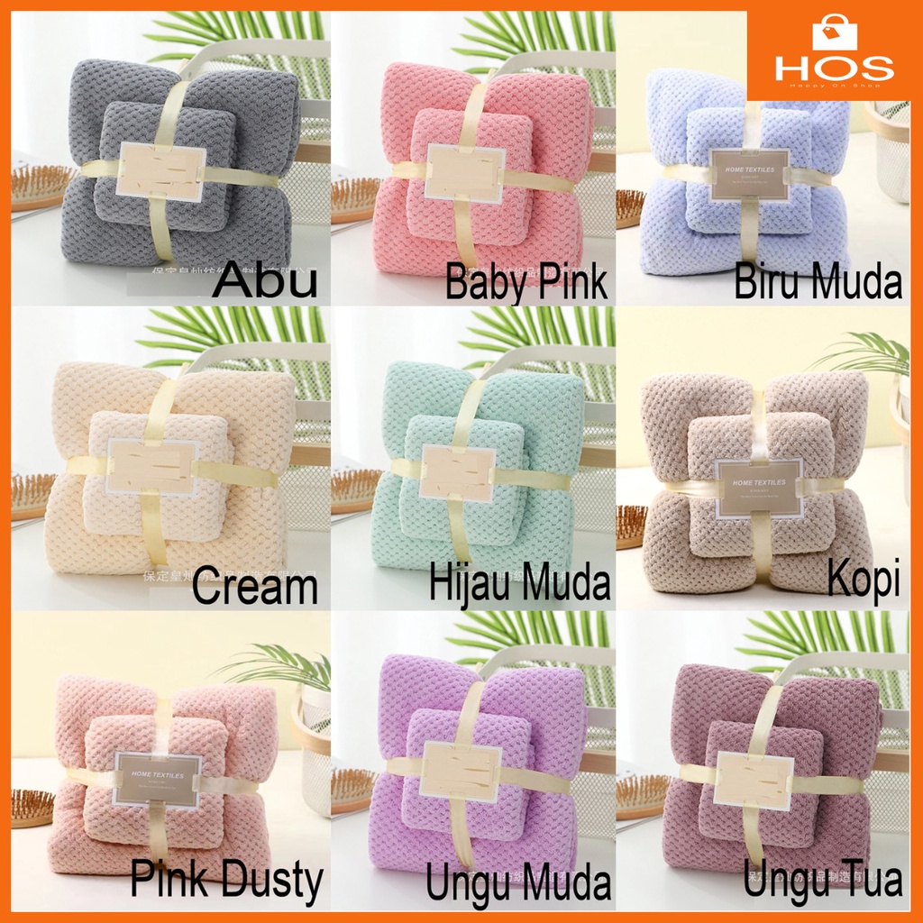 HANDUK TEBAL MOTIF TERBARU SISIK &amp; GARIS 2IN1 COTTON TOWEL - GROSIR l Happyonshop