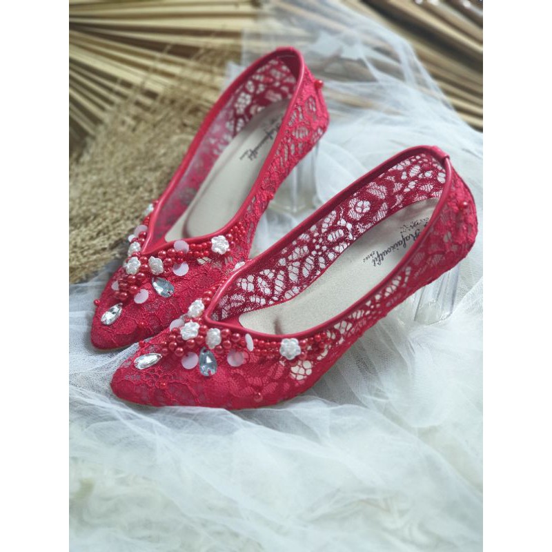 sepatu meruby merah sepatu wedding cantik bisa request warna tinggi 7cm