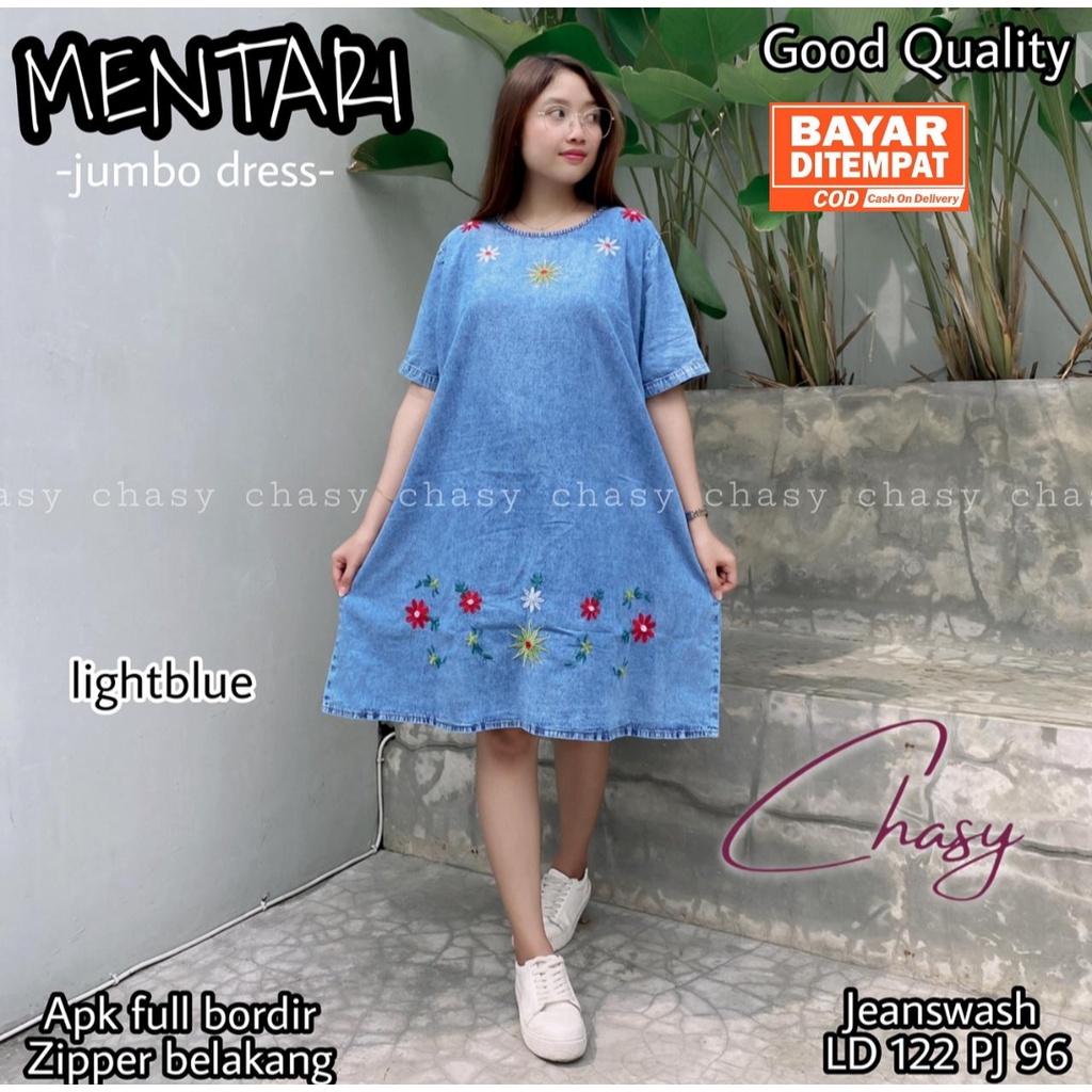 Dress Jeans Wanita Jumbo Ld 120 Mini Dress Lepis Mentari Daster Jins Bordir Terbaru