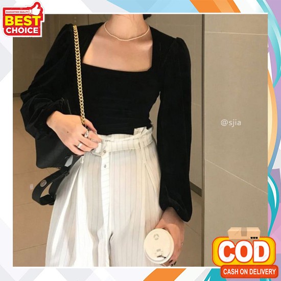 Dira Blouse Atasan Korea Kekinian Wanita Kemeja Blous Hangout Wolfis Mix Brukat Polos Terbaru Outfit