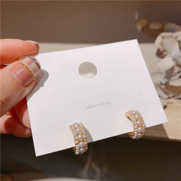 Anting Mutiara Setengah Lingkaran Bentuk C Untuk Wanita Aksesoris Korea vintage Elegan