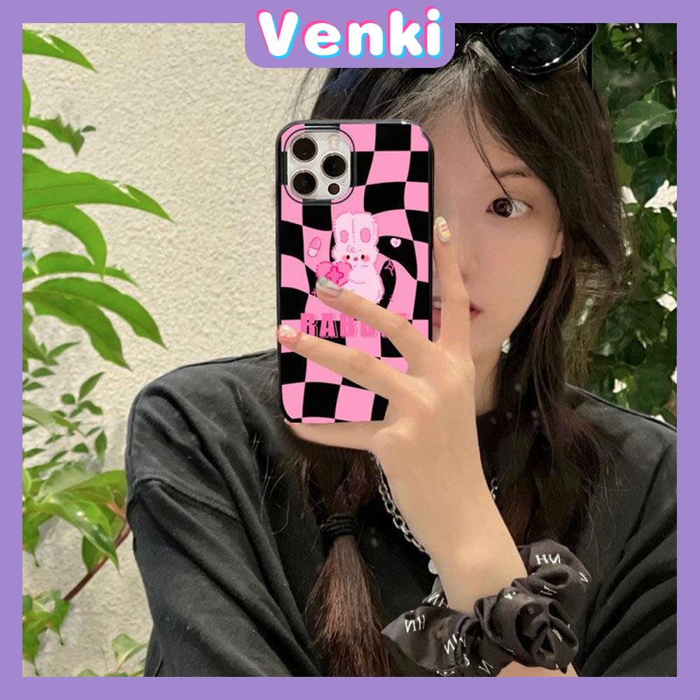 iPhone Case Silicone Soft Case Black Glossy Candy Case Shockproof Protection Camera Cartoon Cute Pink Rabbit Compatible For iPhone 11 Pro Max 13 Pro Max 12 Pro Max 7Plus xr XS Max