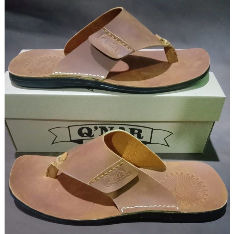 QNAR  Sandal jepit pria kulit asli 100% sol karet tpr tidak licin