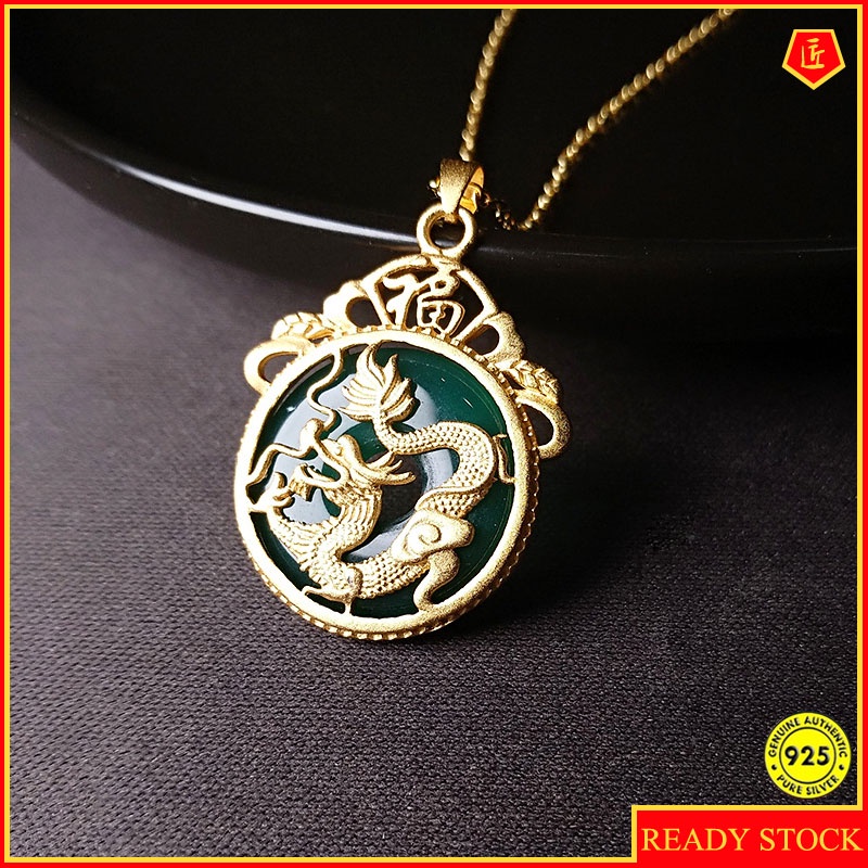 Chalcedony Flying Dragon Peace Buckle Vintage Auspicious Dragon Pendant Fu Character Flying Dragon Chalcedony Pendant