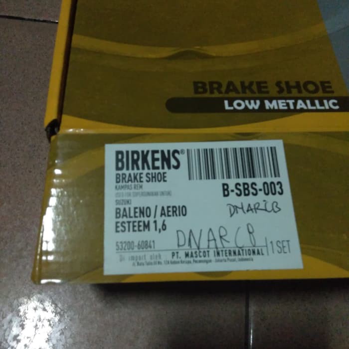 kampas rem belakang mobil suzuki baleno