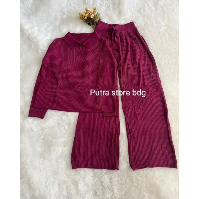 One Set Sonya polo knit dan kulot rajut premium