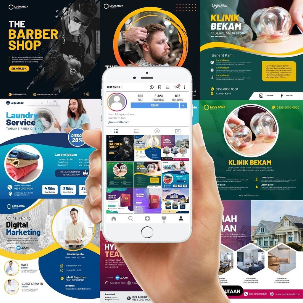 1600 Template Desain Instagram Feed Story Ppt Infographics Powerpoint All In One Social Marketing