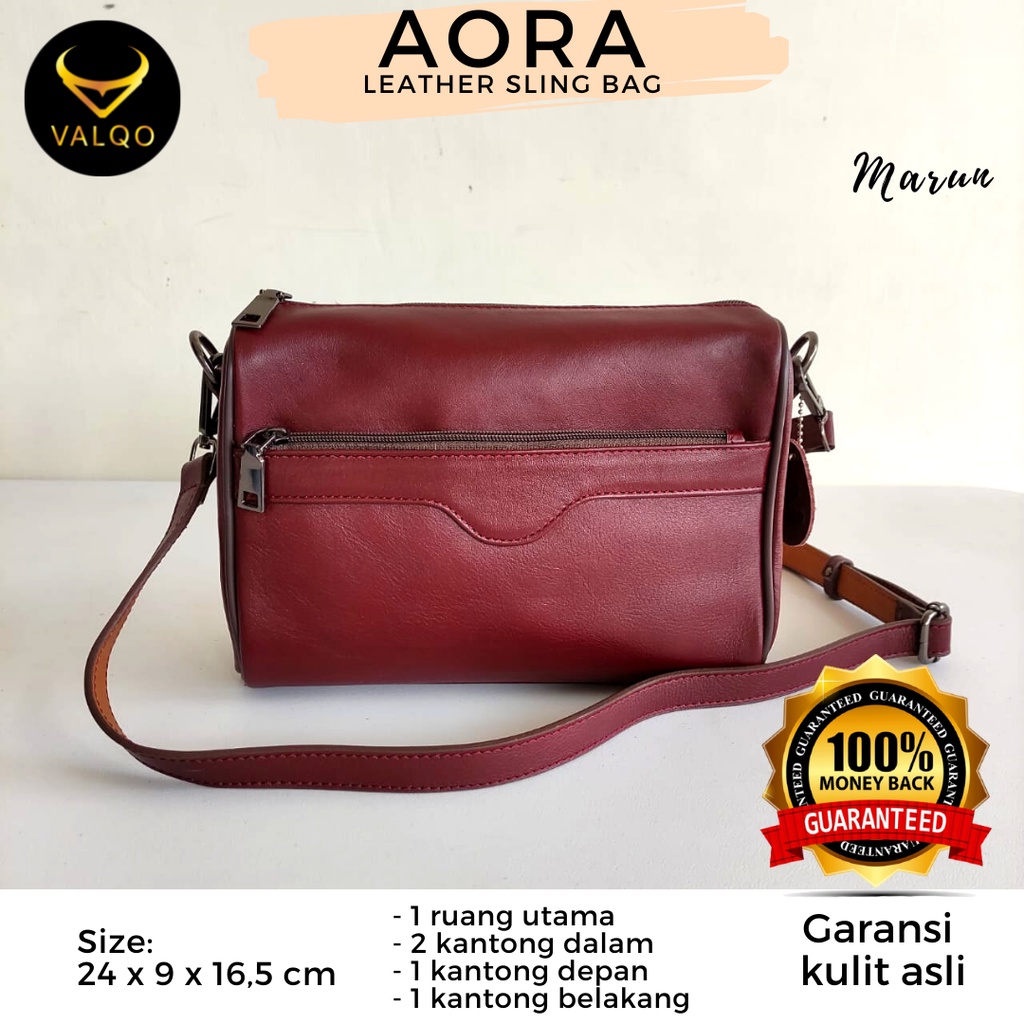 [VALQO] Tas AORA Kulit Sapi Selempang Bahu Slingbag Wanita Perempuan Cewek Clutch Pouch Bag