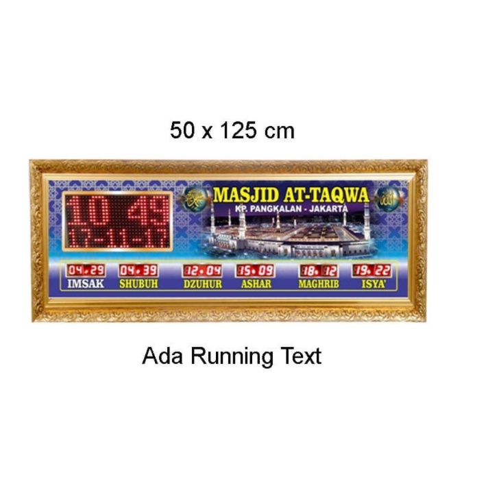 Jam Digital Masjid Waktu Adzan (+)Running Teks Custom Nama 50 x 125 cm