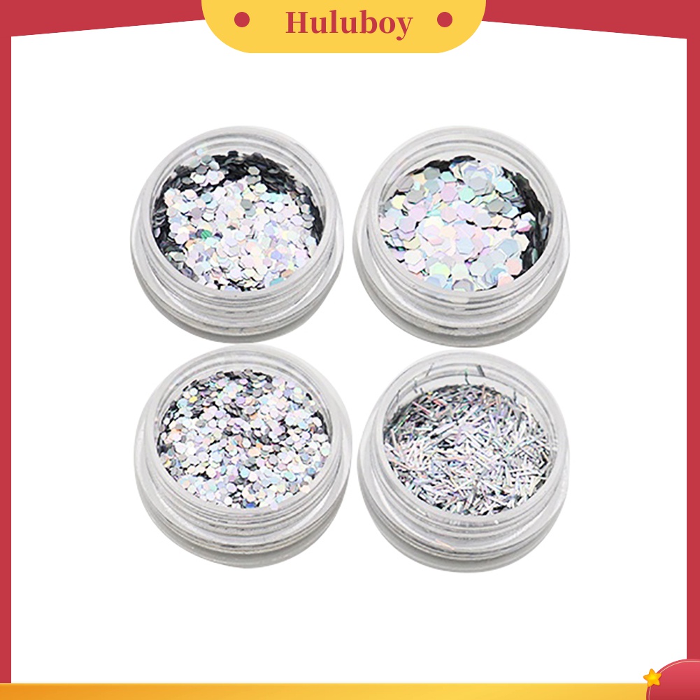 Huluboy Huluboy♡ 4 Kotak Payet Glitter Heksagonal Linear Untuk Dekorasi Nail Art Manicure