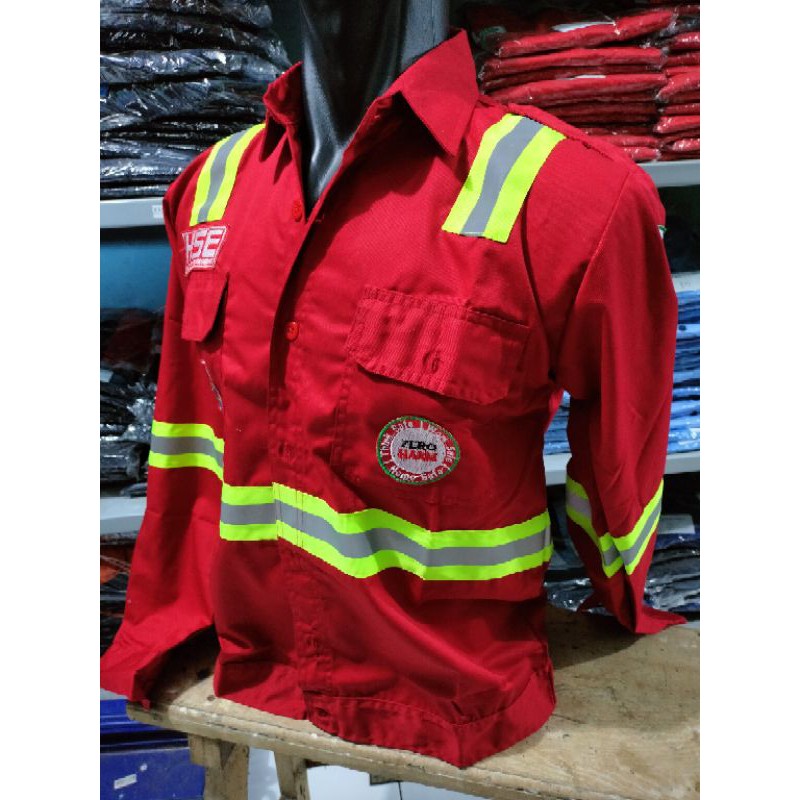 SERAGAM HSE MERAH FULL LOGO KANCING KAIN PREMIUM