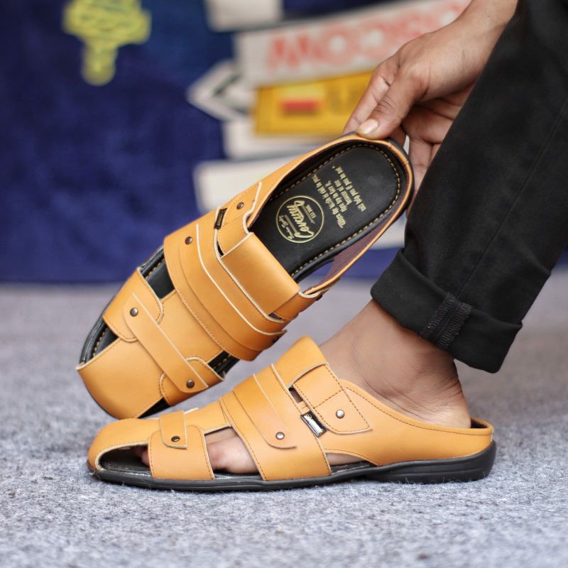 Sandal Bustong Pria Kulit Asli Sepatu Sandal Casual Semi Formal Original Slop Santai