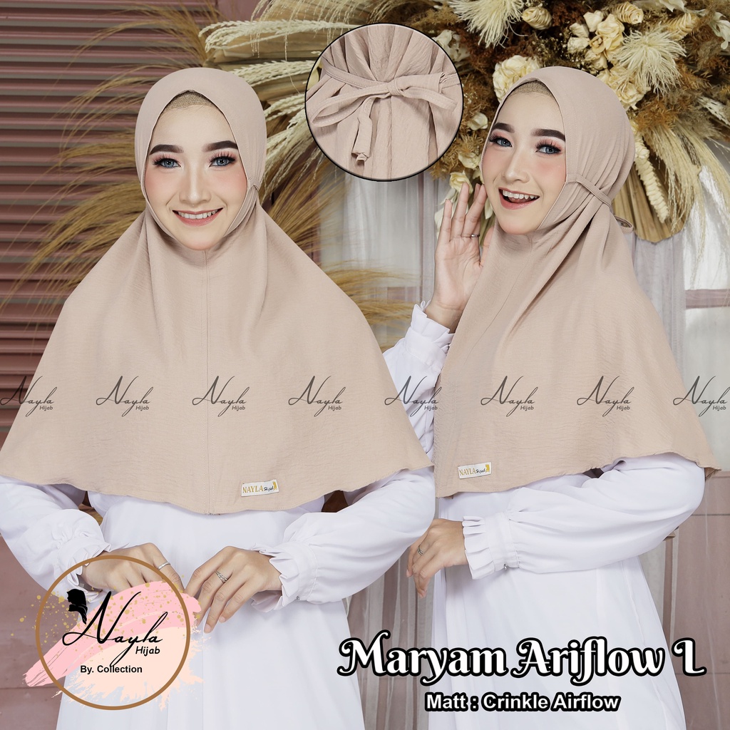 Jilbab Bergo Maryam Tali Crinkle Airflow Premium Size L,XL Kerudung Instan Tali Airflow Anti Kusut Nayla Hija'b